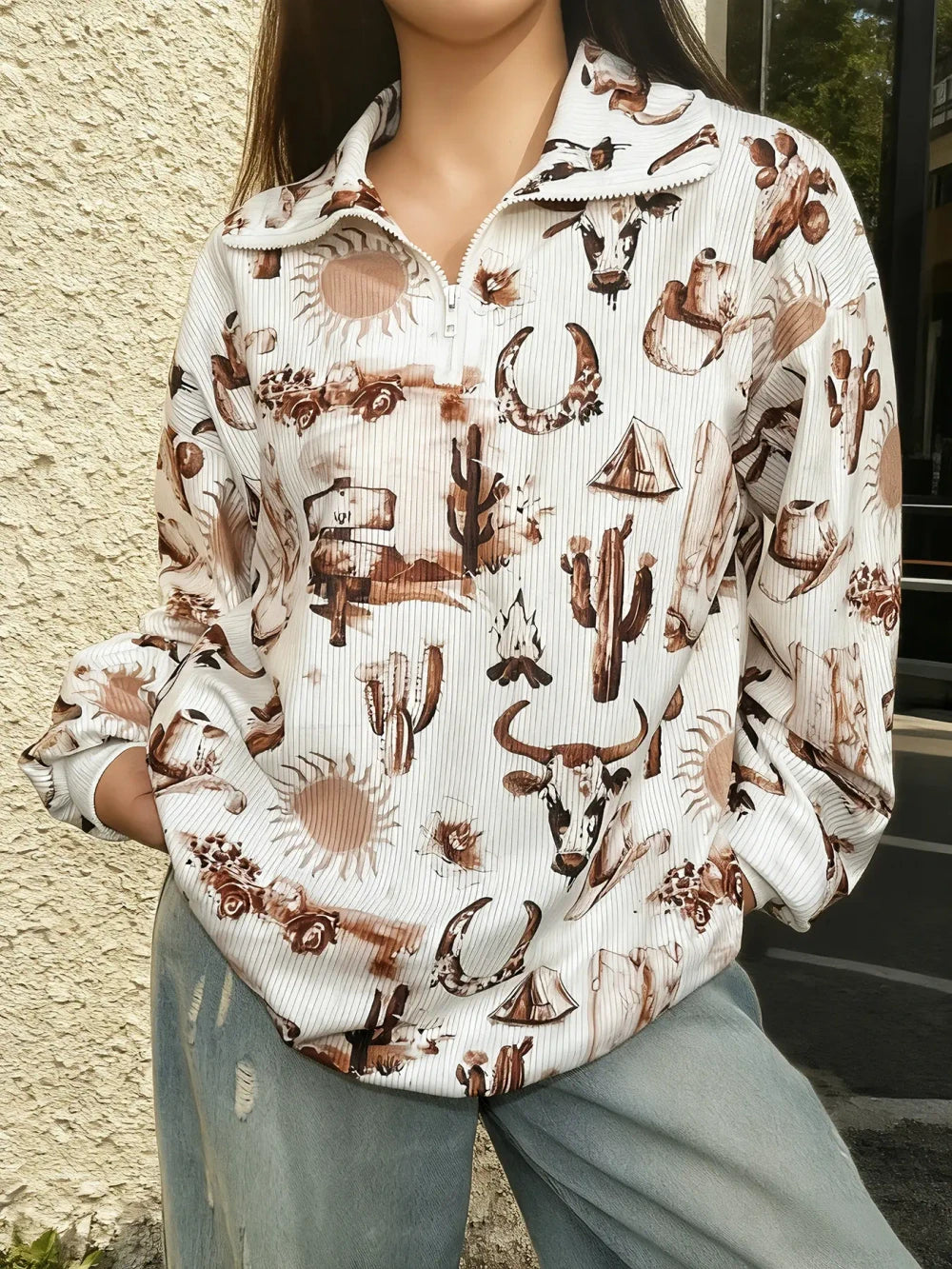 Leopard Print Corduroy Zip Hoodie
