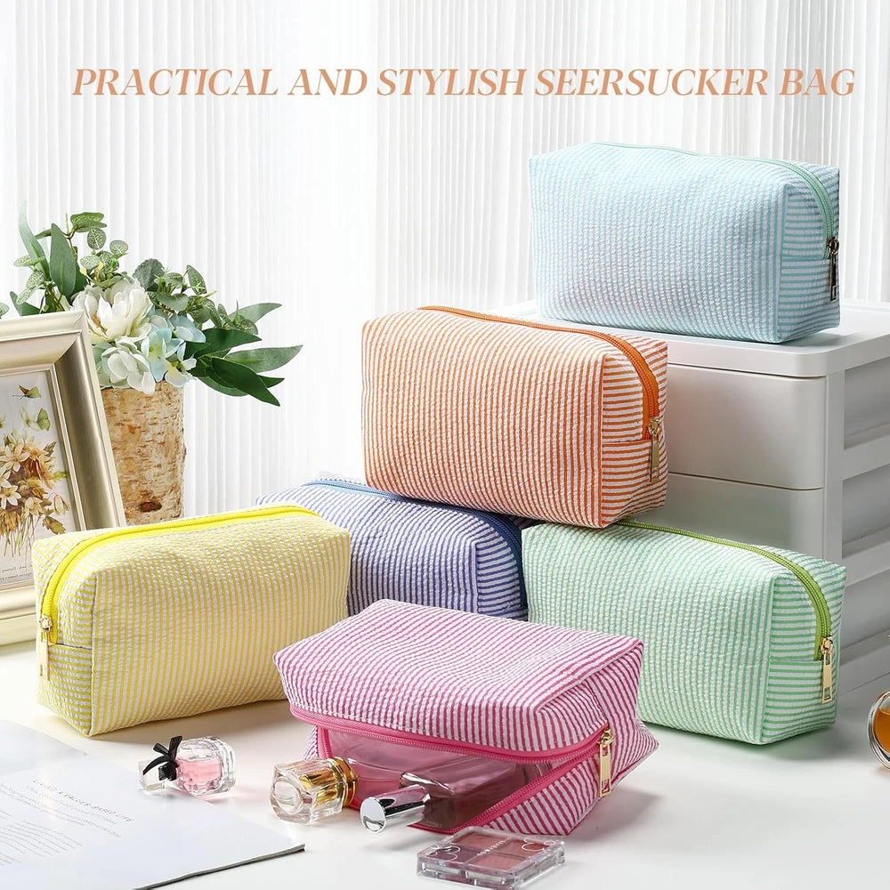 Seersucker Striped Cosmetic Pouch