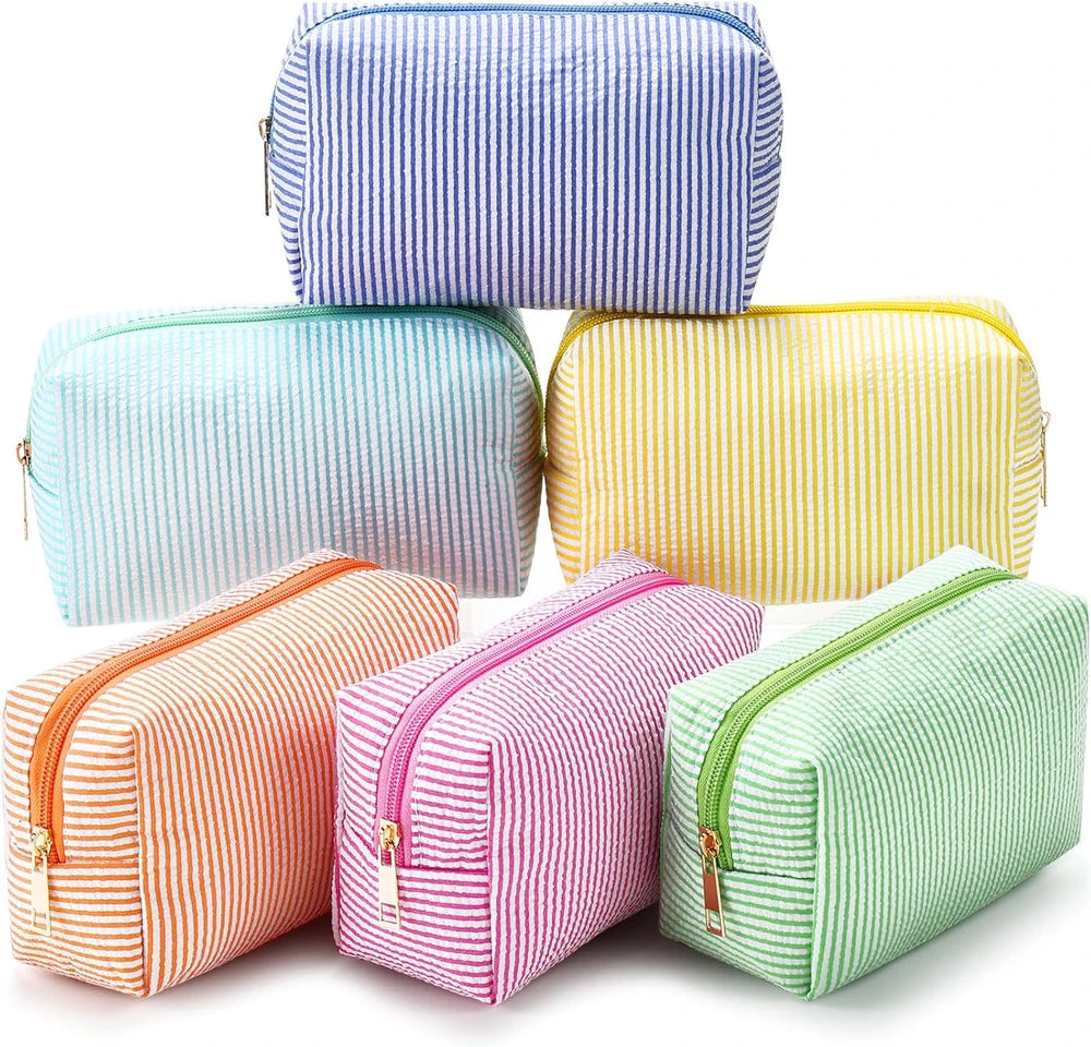 Seersucker Striped Cosmetic Pouch