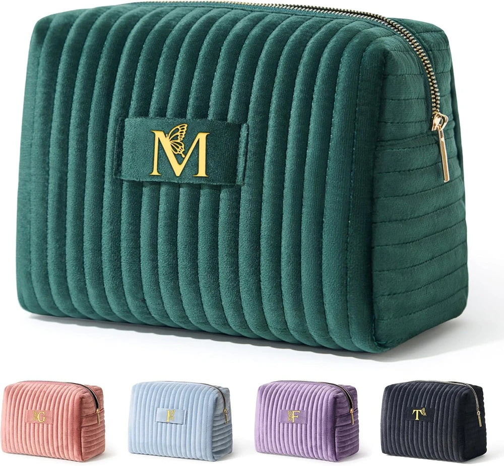 Monogrammed Velvet Makeup Pouch