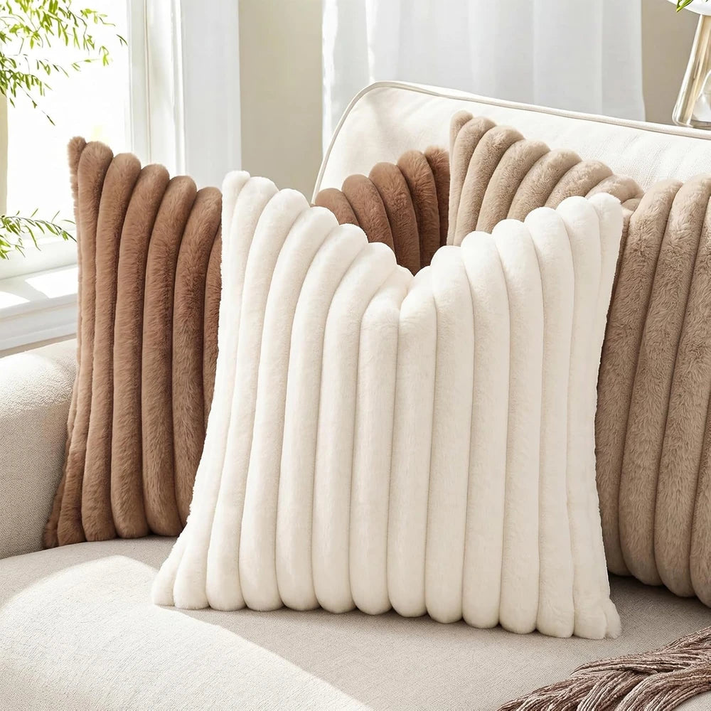 Pallene Striped Faux Fur Throw Pillow Covers
