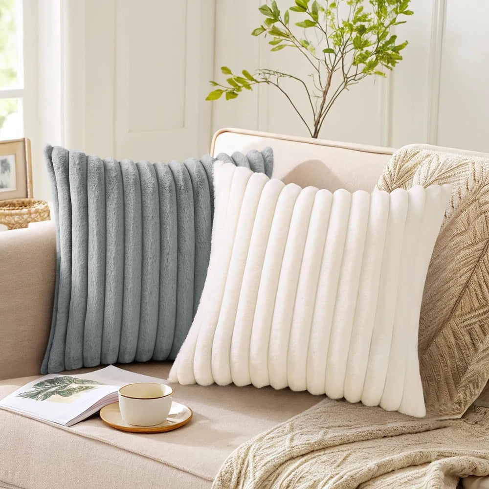 Pallene Striped Faux Fur Throw Pillow Covers