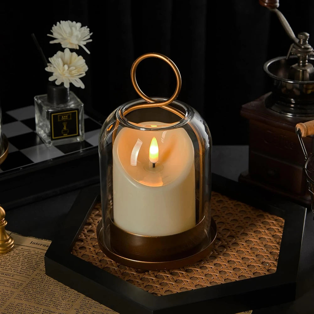 Modern Brass Hurricane Candle Holder Set