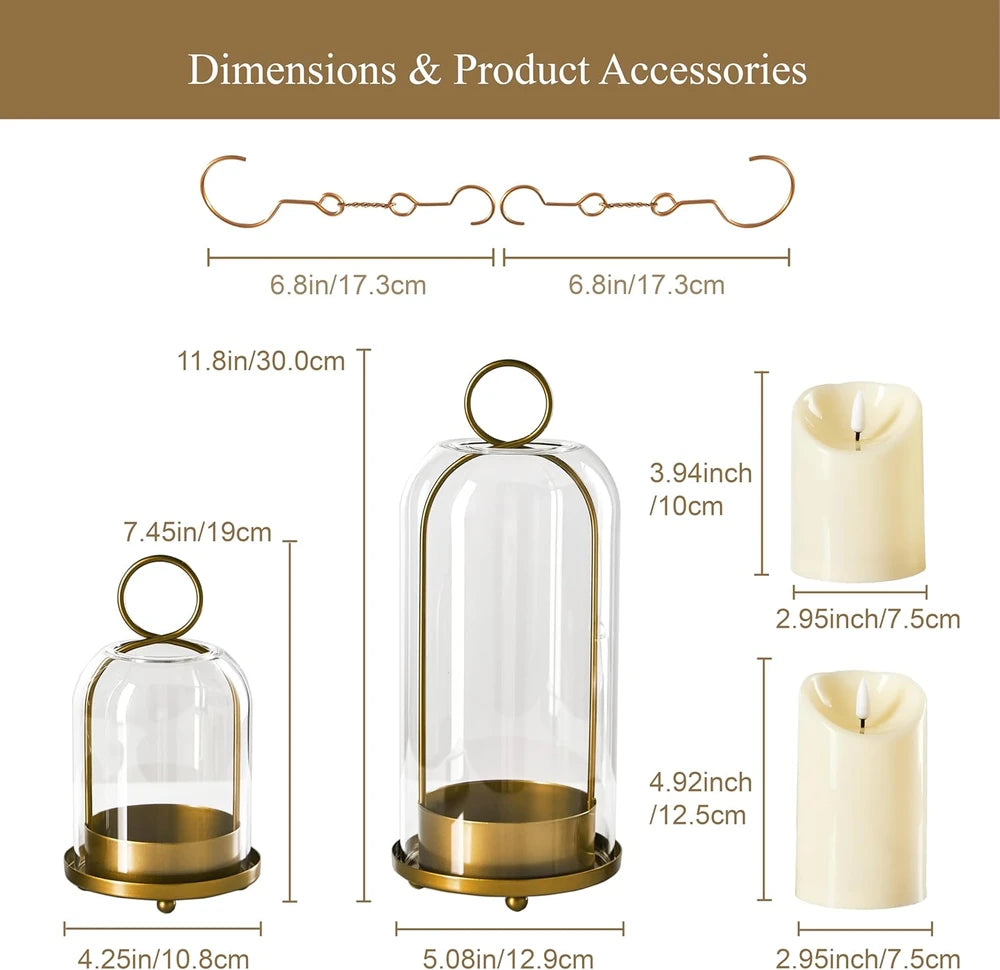 Modern Brass Hurricane Candle Holder Set