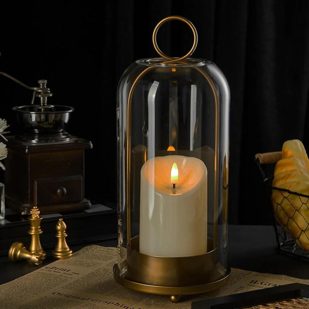 Modern Brass Hurricane Candle Holder Set