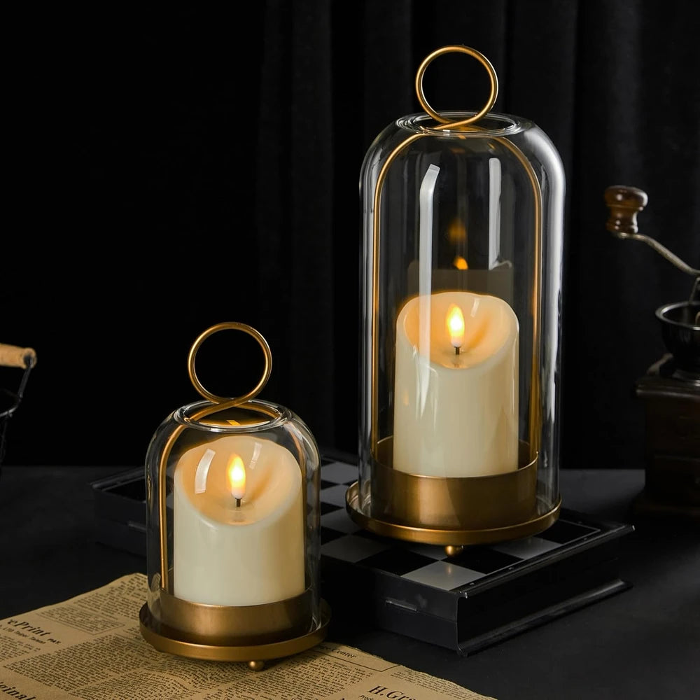 Modern Brass Hurricane Candle Holder Set