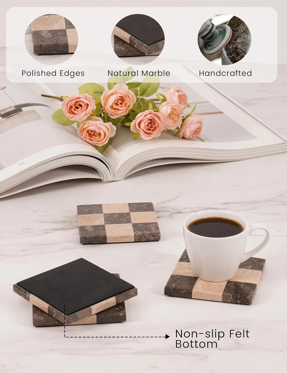 Handcrafted Marble Square Coasters