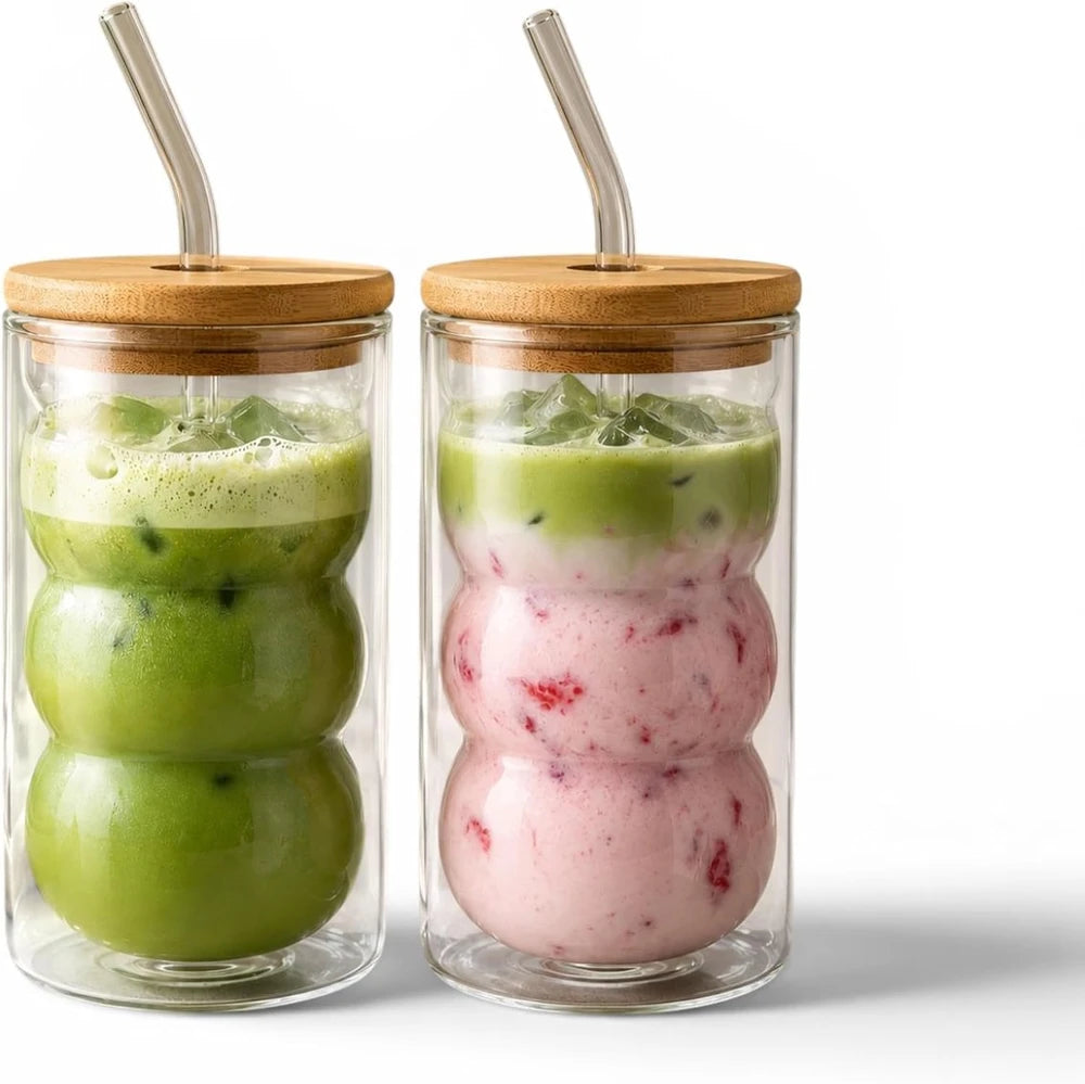 Double Wall Ribbed Glass Tumbler Set