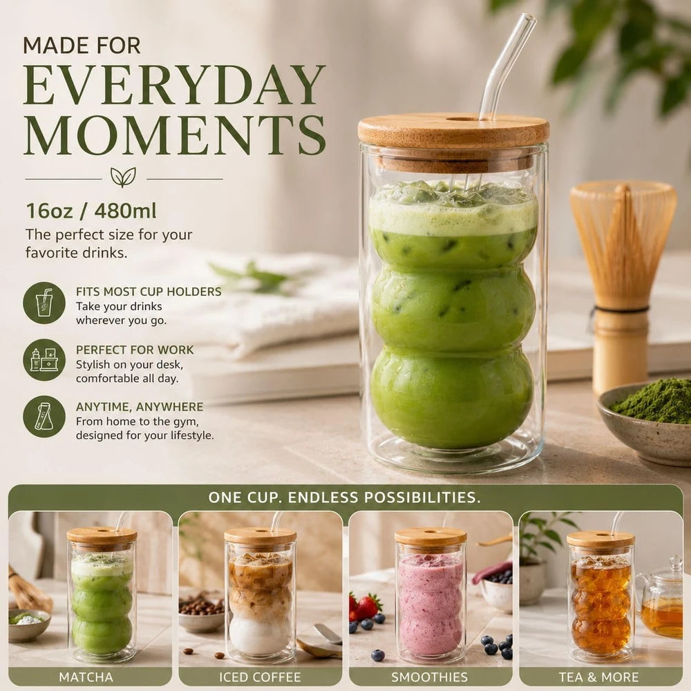 Double Wall Ribbed Glass Tumbler Set