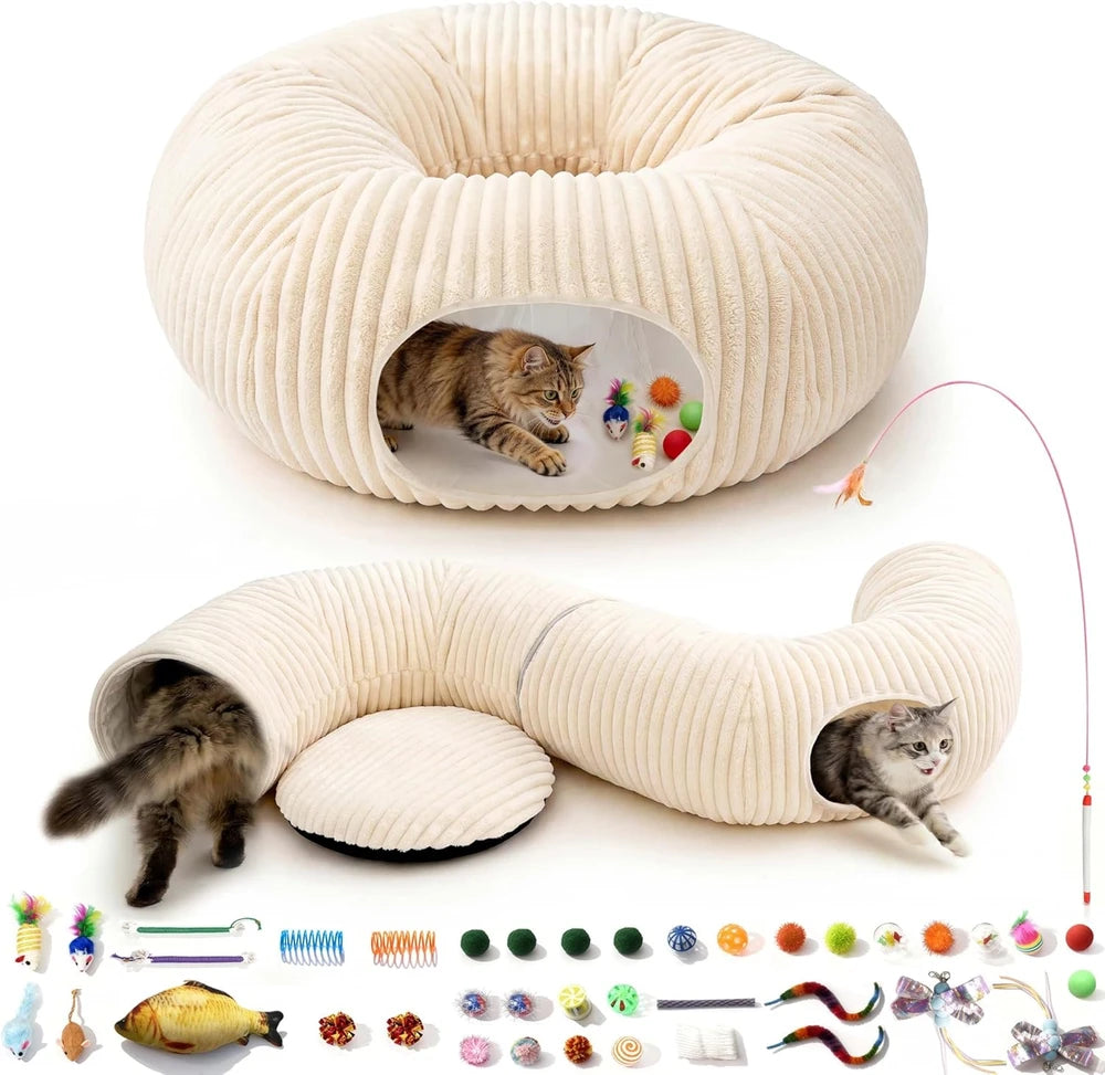 Interactive Collapsible Cat Tunnel Bed